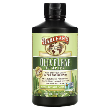 Olive Leaf Complex, Natural Olive Leaf Flavor - Barleans Organic Oils